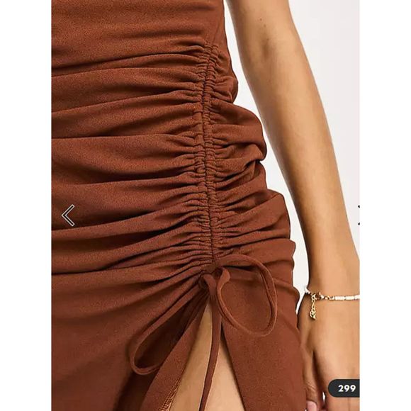 Emory Park ruche-side midi cami dress in brown xs in cocoa - Picture 3 of 5